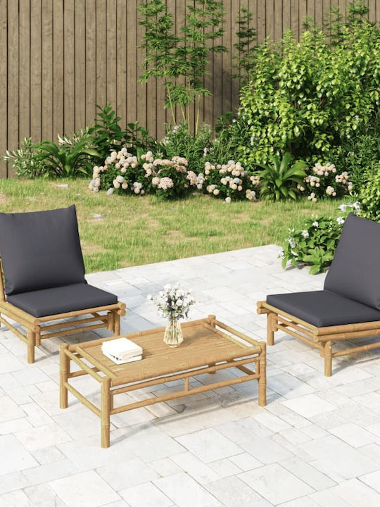 Outdoor Armchair Bamboo Beige with Cushion 2pcs...
