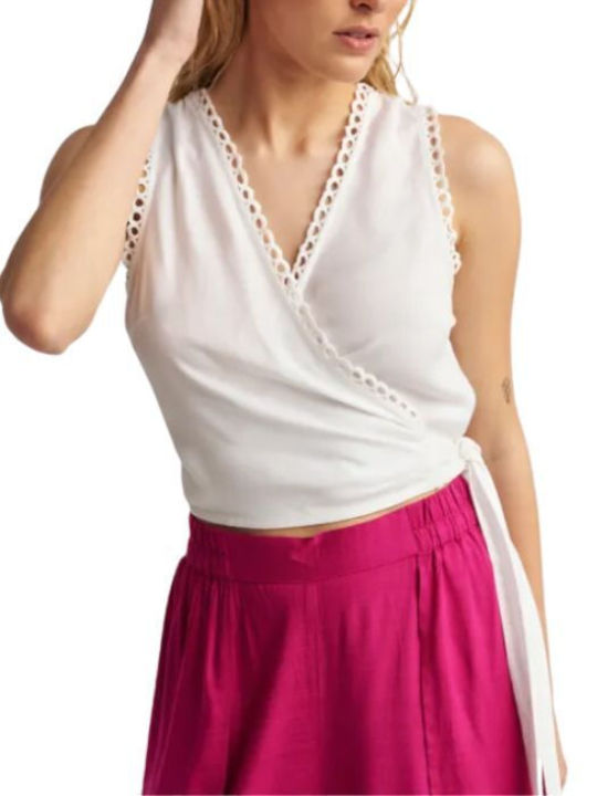 Attrattivo Women's Summer Crop Top Sleeveless with V Neckline White