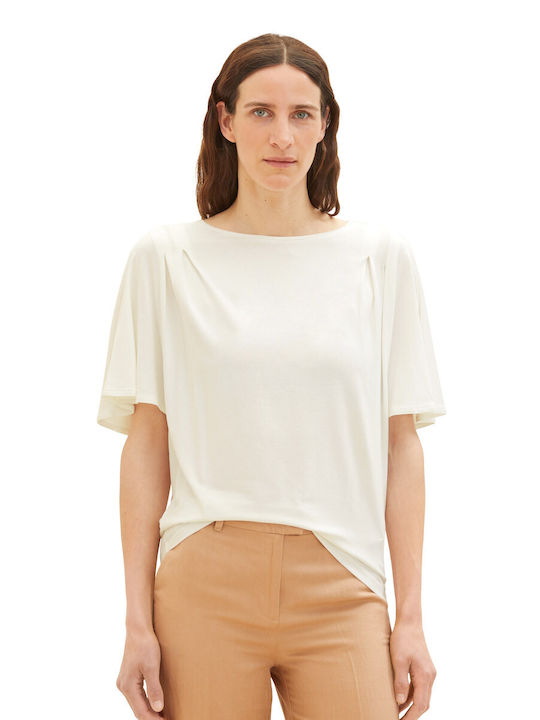 Tom Tailor Women's Summer Blouse Short Sleeve Whisper White