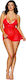 Dreamgirl Sexy Baby Dolls Set with Lace and Transparency Red