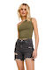Women's Blouse Cotton with One Shoulder Khaki
