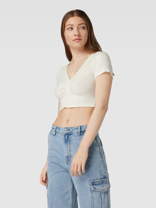 Only Women's Summer Crop Top Short Sleeve White