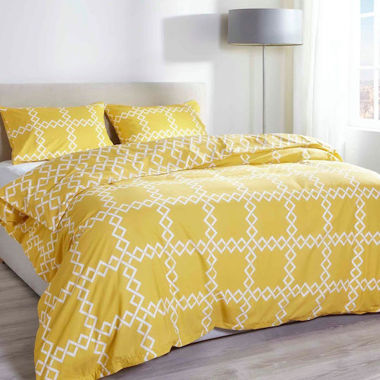 Cannon Bettbezug-Set Baumwolle Übergröße mit 2 Kissenbezügen 230x250 Fresh Labyrinth Yellow