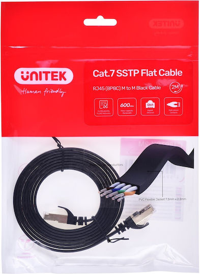 Unitek Flat U/UTP Cat.7 (10Gbps) Καλώδιο Δικτύου Ethernet 2m Μαύρο