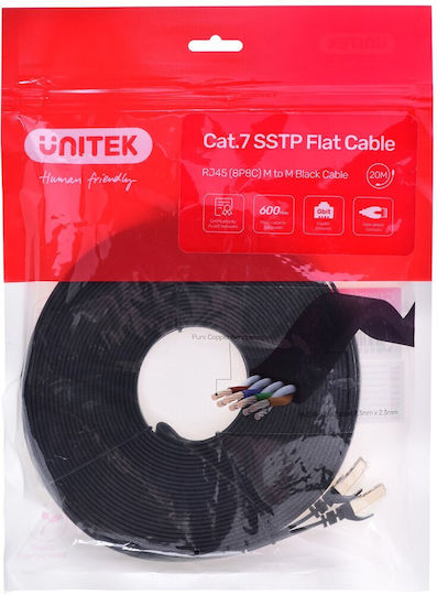 Unitek Flat U/UTP Cat.7 (10Gbps) Network Cable Ethernet 20m Black