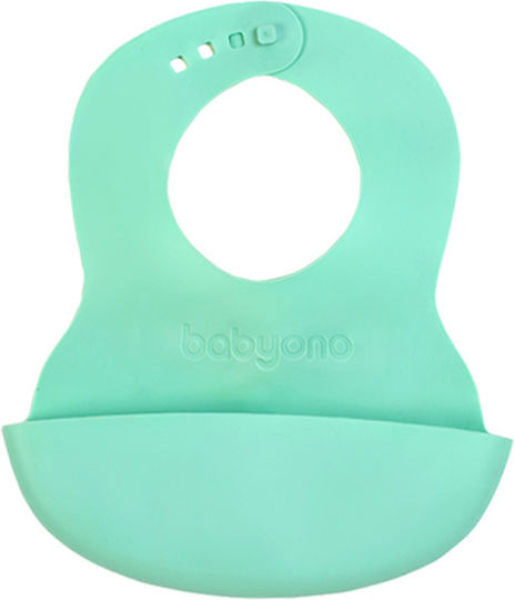 Babyono Waterproof Bib Silicone with Button & Pocket Green for 6 m+