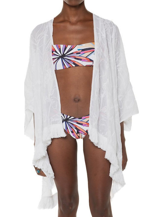 Desigual Flower Clara Γυναικείο Κιμονό Παραλίας Λευκό
