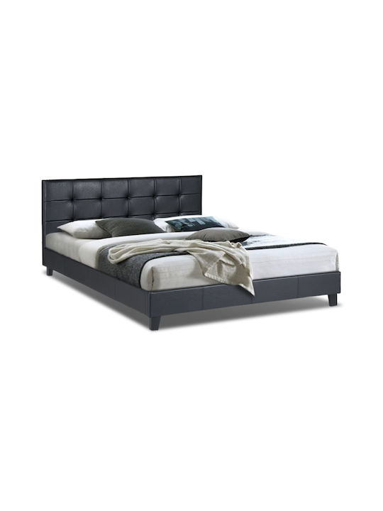 Sissy Κρεβάτι Υπέρδιπλο Επενδυμένο με Δερματίνη Μαύρο με Τάβλες για Στρώμα 160x200cm