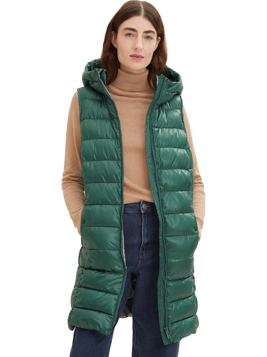 Lang Damen Ärmellos Puffer Jacke für Winter Pineneedle Green