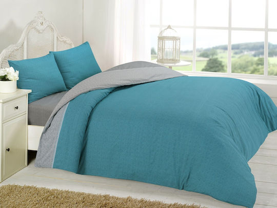 Anna Riska Duvet Cover Set Cotton Queen with 2 Pillowcases 220x240 5010 Petrol Blue