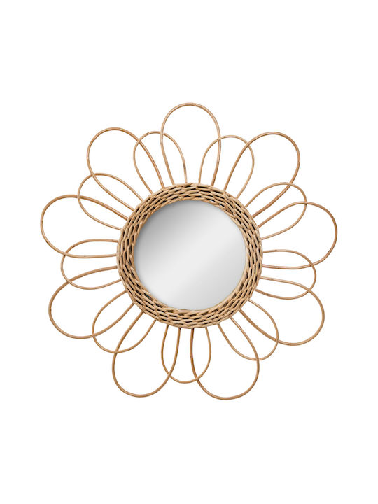 Decorative Wall Mirror with Beige Wooden Frame Diameter 38cm 1pcs