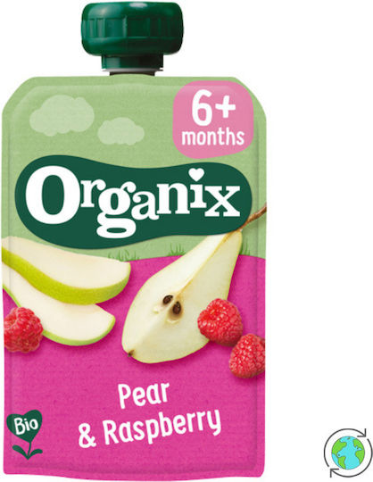 Organix Fruit-Vegetable Puree Pulp Pear & Raspberry with Flavor Pear & Raspberry No Added Sugar 100gr for 6+ Months