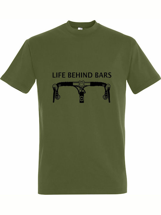 T-shirt Unisex " Life Behind bars, Bicycle Lover ", Light army
