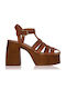 Sante Platform Leather Women's Sandals Tabac Brown with Chunky High Heel