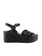 Milanos Damen Plateau Leder Sandalen 441 Schwarz