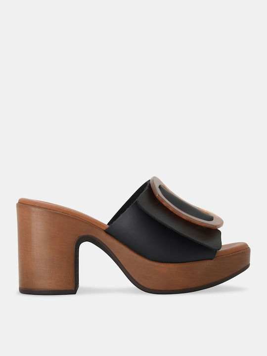 Bozikis Chunky Heel Leather Mules Black