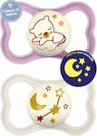 Mam Orthodontic Pacifiers Silicone Air Night Tigress / Stars Purple / Cream Night for 6-16 months 2pcs