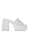 Leather Mules with Chunky High Heel in White Color