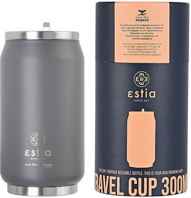 Estia Travel Cup Save the Aegean Reciclabil Sticlă Termos Oțel inoxidabil Fără BPA Fjord Grey 300ml cu Paie