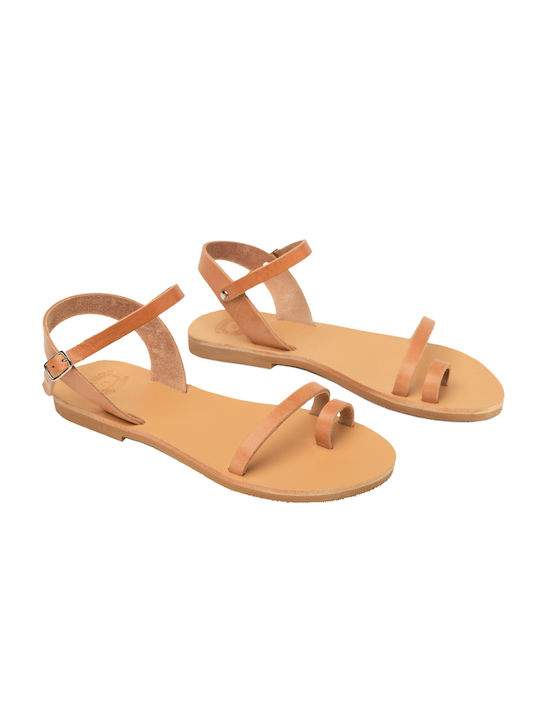 Philio Leather Women's Flat Sandals with Strap in Beige Color