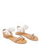 Leather Women's Flat Sandals with Strap in White Color