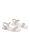 Leather Women's Flat Sandals with Strap in White Color