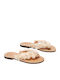 Leather Women's Flat Sandals in Beige Color