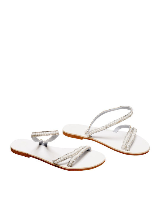 Leather Women's Flat Sandals in White Color