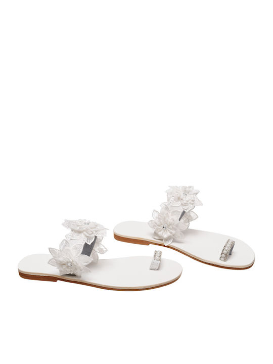 Leather Women's Flat Sandals in White Color