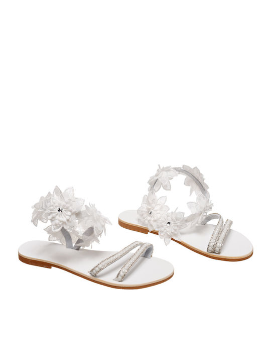 Leather Women's Flat Sandals in White Color