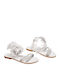 Leather Women's Flat Sandals in White Color