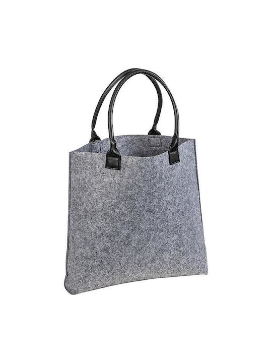 Τσάντα χειρός από τσόχα γκρι, με χερούλια δερματίνης Υ41,5x43,5x9εκ.