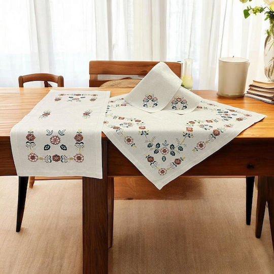 Linea Home Καρέ Σετ 4τμχ Pearl με Κέντημα Μπεζ 85x85εκ.