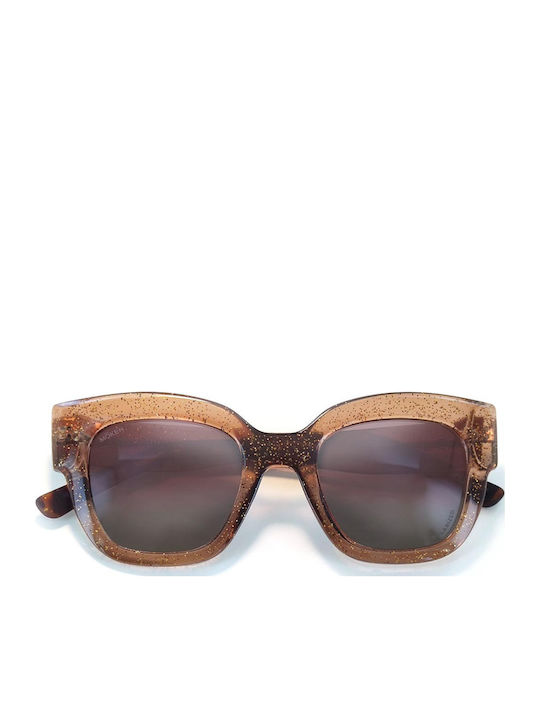 Moken Monroe Damen Sonnenbrille mit Braun Kunststoff Gestell und Lila Linse MKN-F02 GLPEA/GGRY