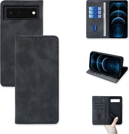 Sonique Vintage Magnet Книга Изкуствена кожа / Пластмаса / Силикон Черен (Google Pixel 6)