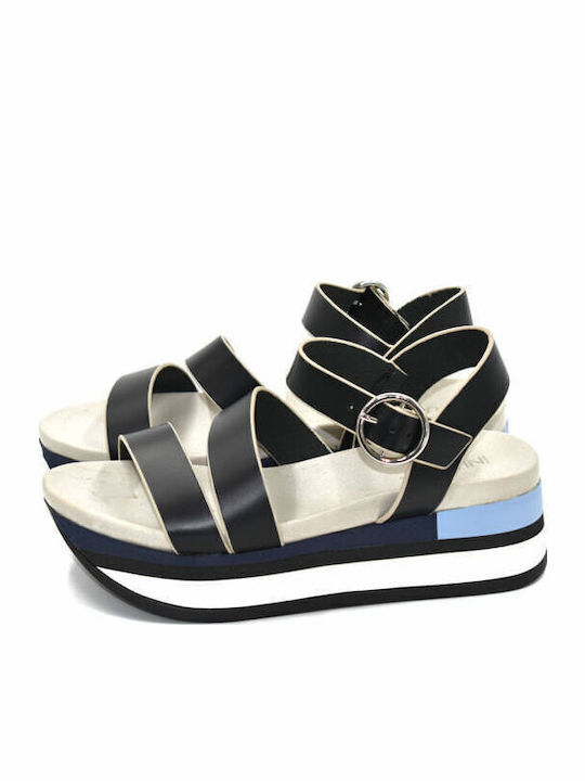 Leather Women's Flat Sandals Flatforms in Black Color