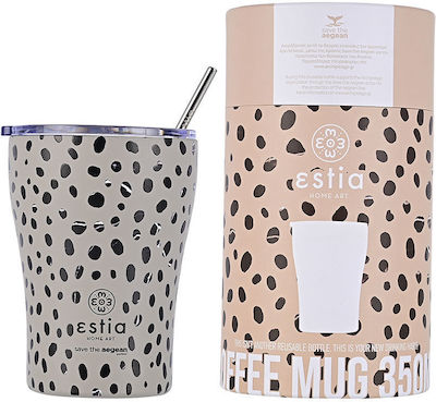 Estia Coffee Mug Save The Aegean Glas Thermosflasche Rostfreier Stahl BPA-frei Leopard Taupe 350ml mit Stroh