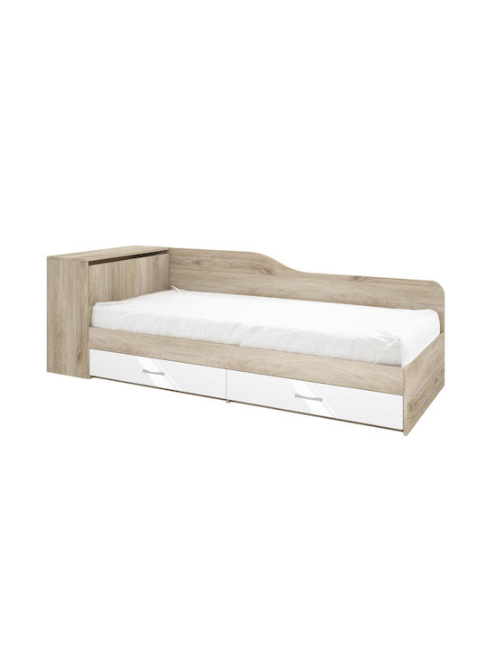 Single Wooden Bed Sonoma / White with Slats & Mattress 90x190cm