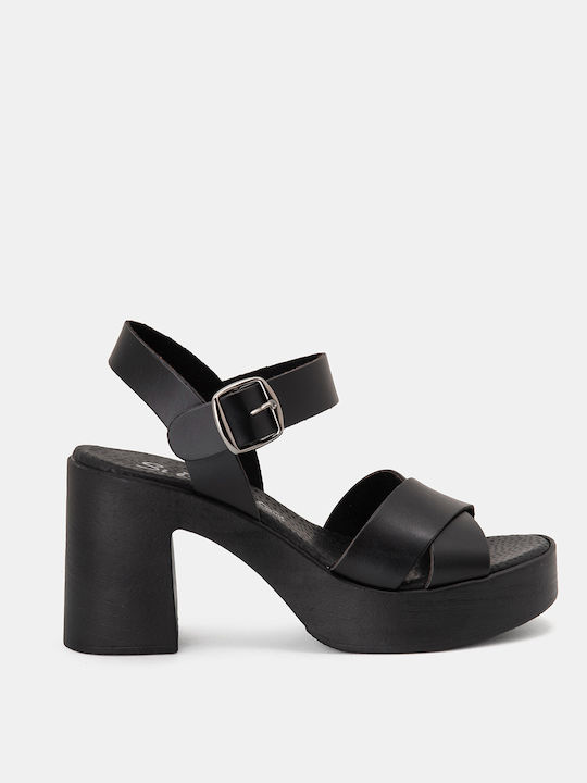 Bozikis Platform Synthetic Leather Women's Sandals Black with Chunky High Heel K23-002-3012 Δ-ΜΑΥΡΟ