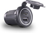 Car Phone Charger Black, 4.2A Total Output with 1x USB Ports 1x Type-C Ports and Embedded Cable