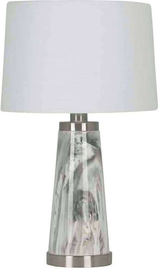 Marhome Ceramic Table Lamp for Socket E27 with White Shade and Silver Base