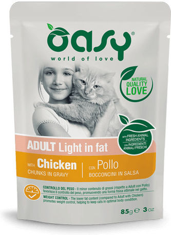 Oasy Adult Light In Fat Wet Food for Adult Cats in Pouch with Chicken Diet 85gr