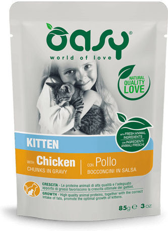 Oasy Kitten Υγρή Τροφή για Ανήλικες Γάτες σε Φακελάκι με Κοτόπουλο 85gr
