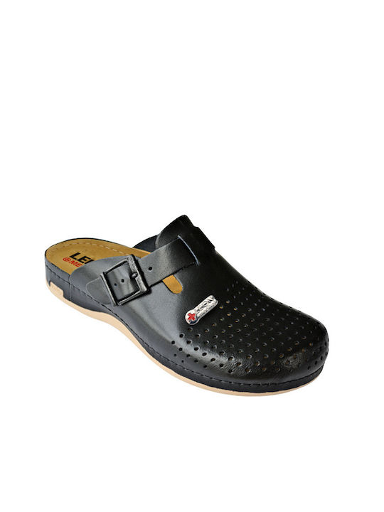 Leon MED700Μ Leder Anatomisch Clogs Schwarz