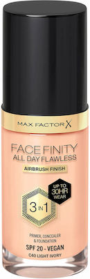 Max Factor Facefinity All Day Flawless Flüssiges Make-up LSF20 C40 Light Ivory 30ml