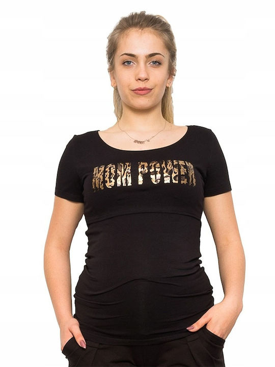 T-shirt εγκυμοσύνης και θηλασμού μαύρο 'MOM POWER'