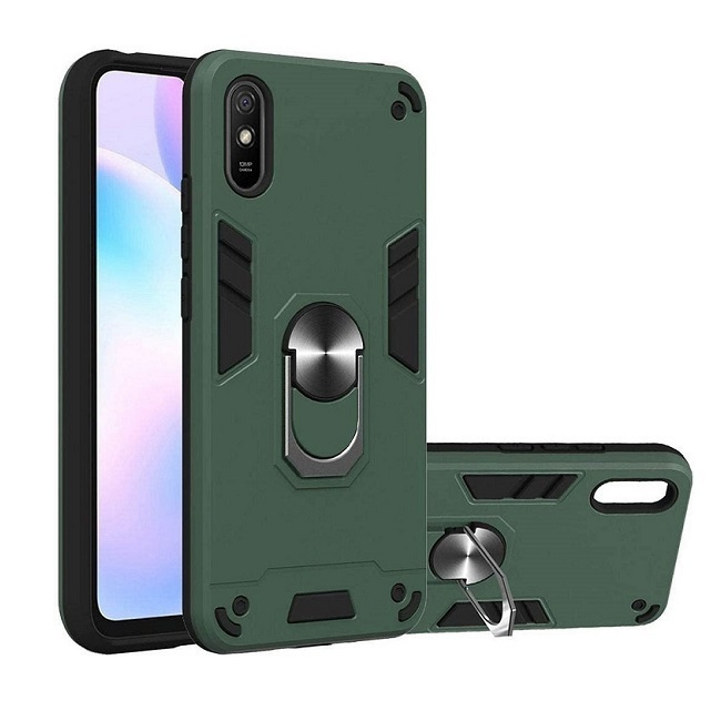 Θήκη Hybrid Shockproof Armor Case Stand Metal Ring για Xiaomi Redmi 9a Πράσινο Σκούρο Skroutzgr 3347