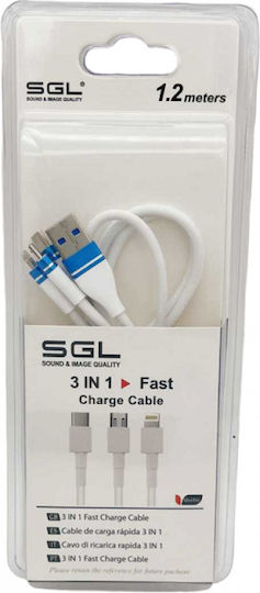 SGL Редовна USB към Lightning / Type-C / micro USB Кабел Бял 1.2м (099194)