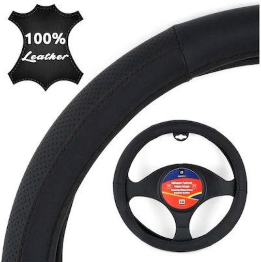 Autoline Car Steering Wheel Cover with Diameter 38cm made of Leatherette Black with Black Stitching