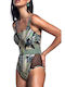 Bluepoint Floral Padded Swimsuit with Mesh Khaki
